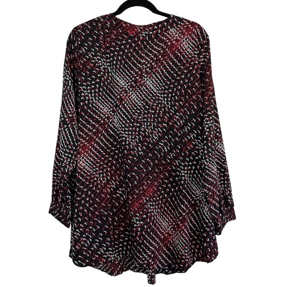 Catherines Women's Size 14/16W Long Sleeve Printed V-Neck Tie Closure Slits Top - Picture 2 of 15